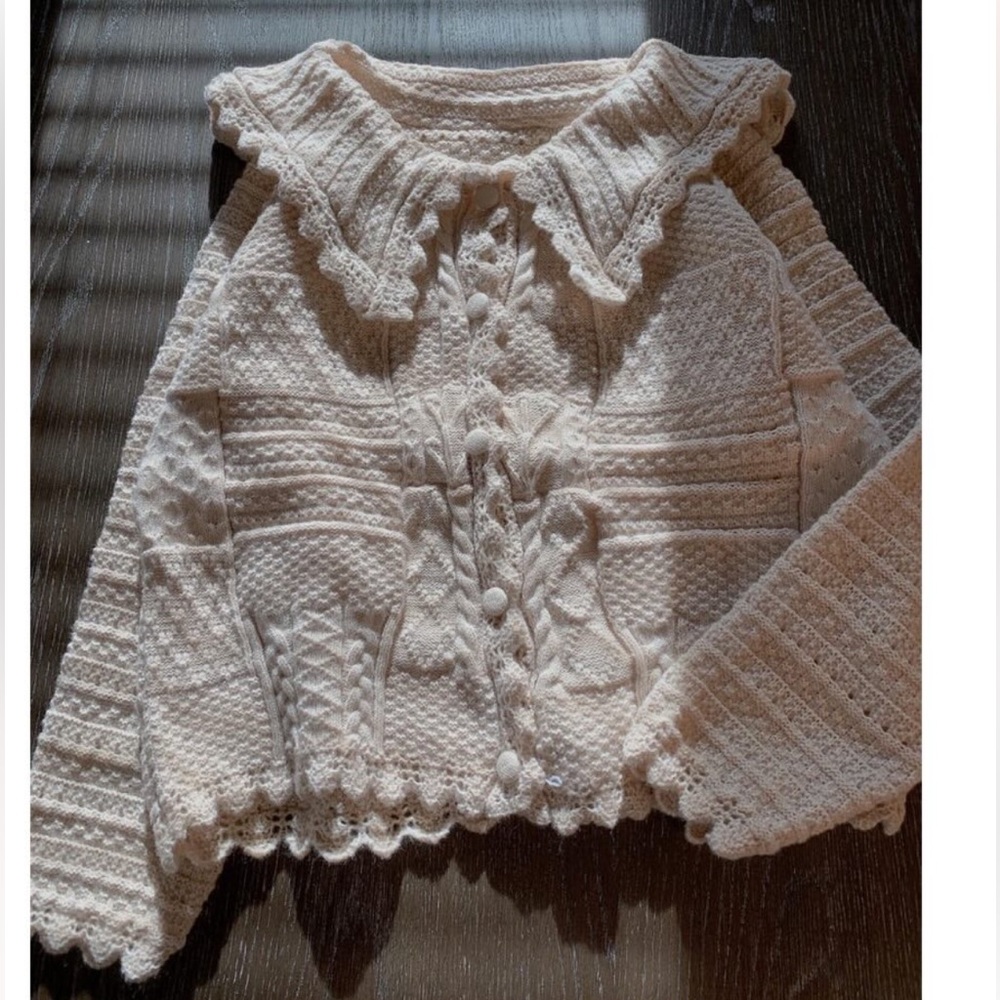 White Knit big collar Cardigan Sweater